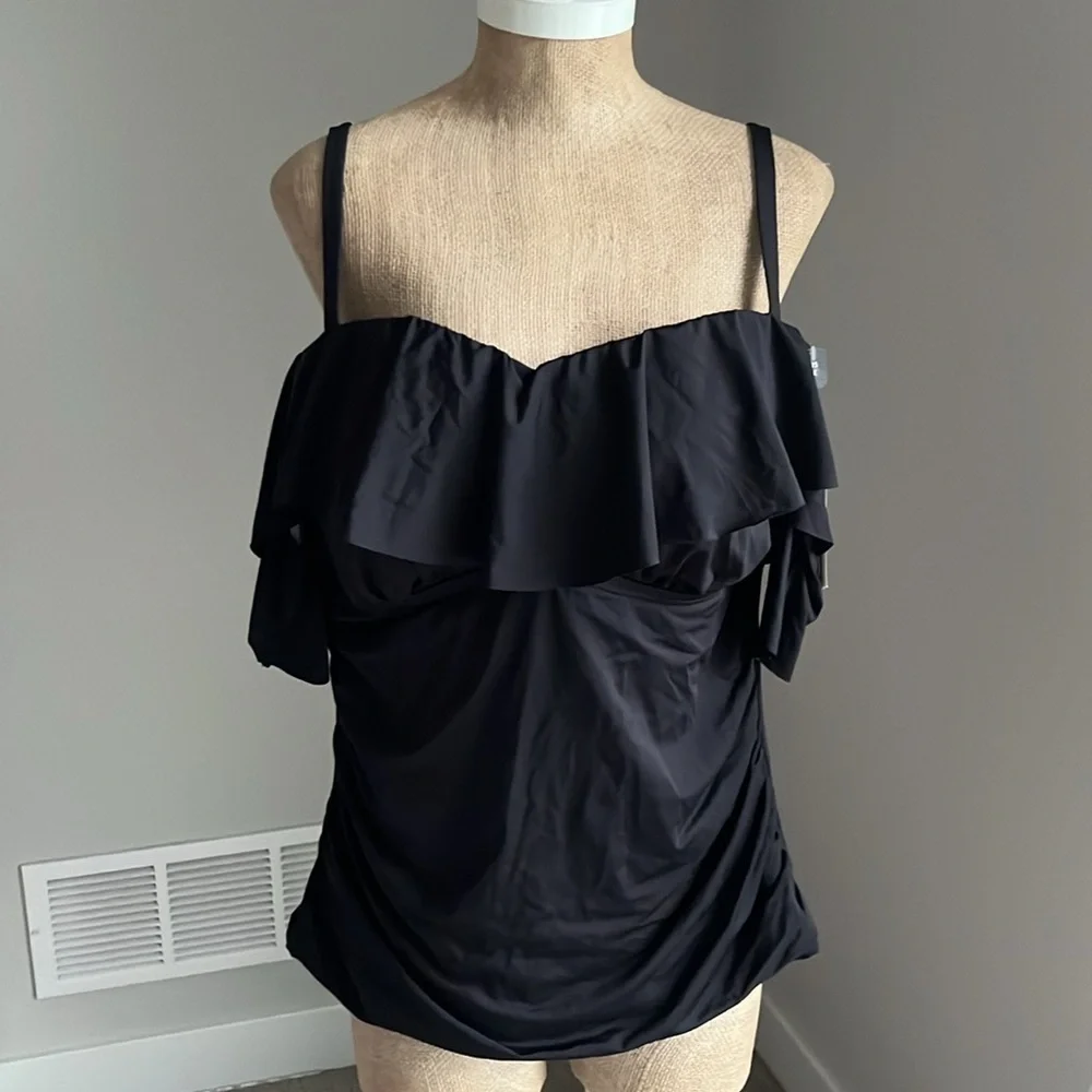 Kenneth Cole Reaction Black Tankini top 1X NWT